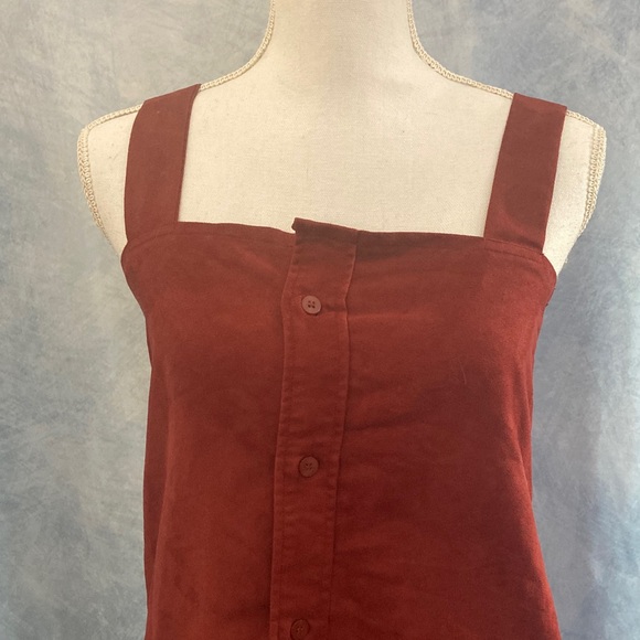 Handmade Brick Red Suede Button-Down Sleeveless Mini Dress Approx Size Small - Picture 2 of 12